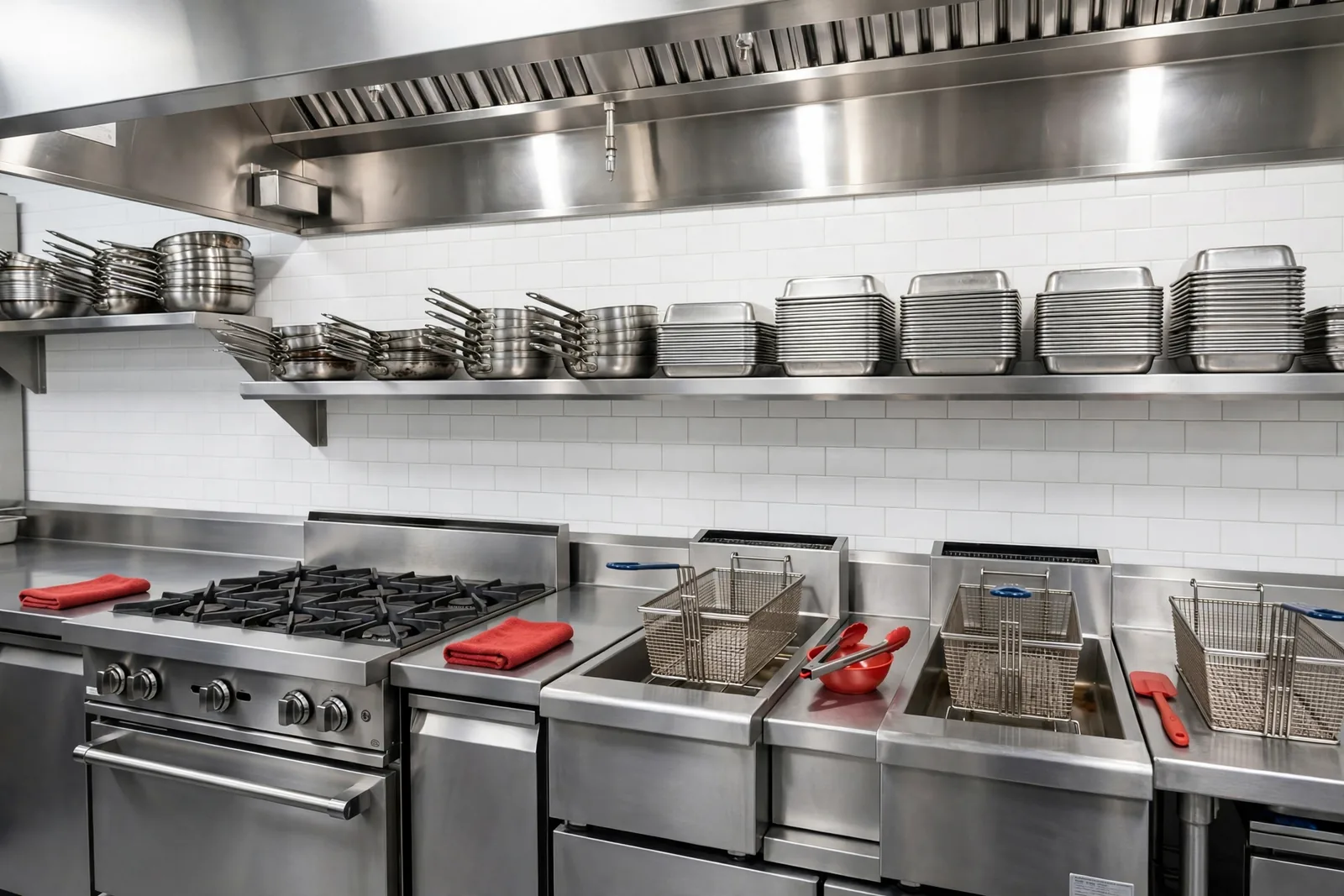 A clean restaurant kitchen line