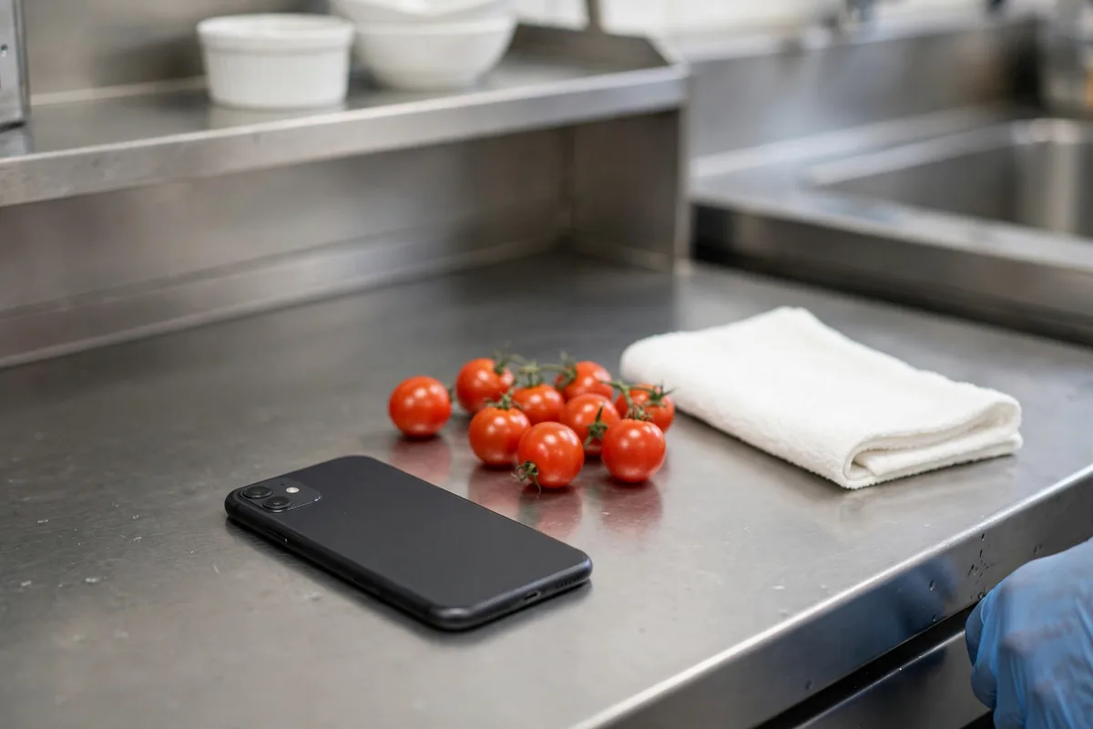 A phone face down on a counter