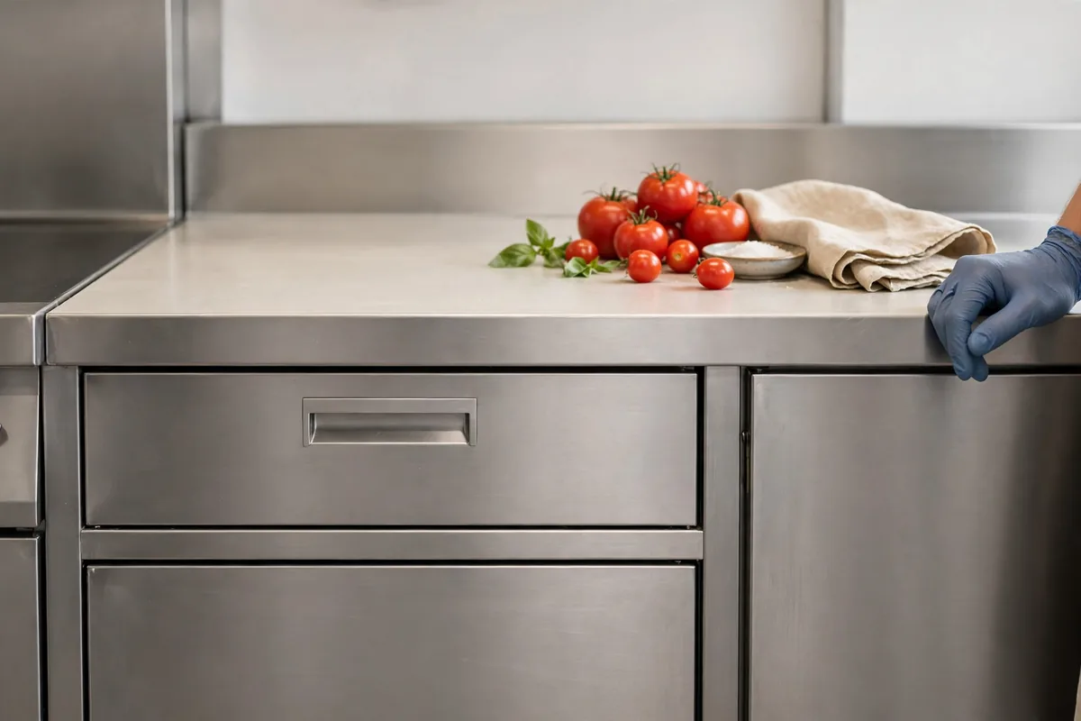 A closed stainless drawer