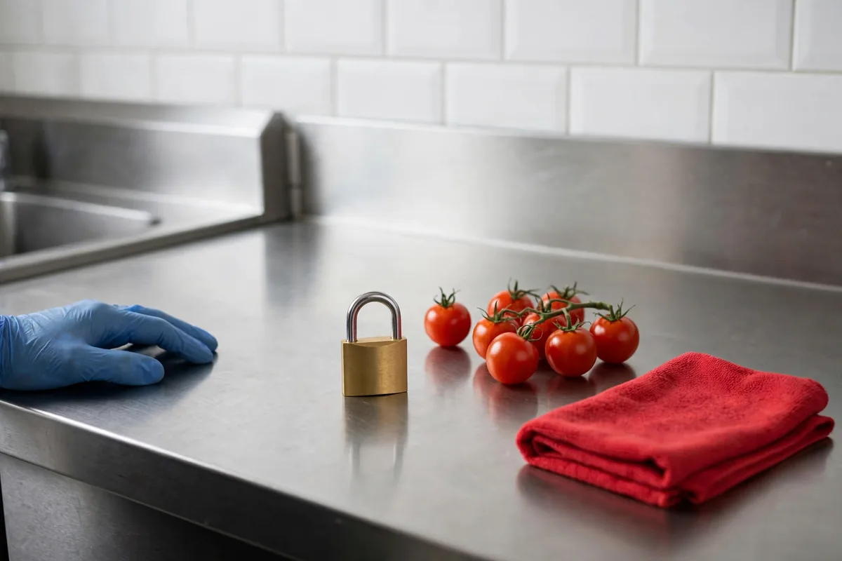 A small padlock on a counter