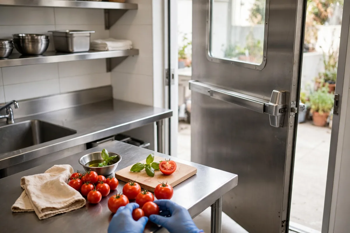 An open kitchen door